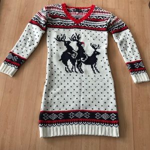 Reindeer threesome holiday sweater dress